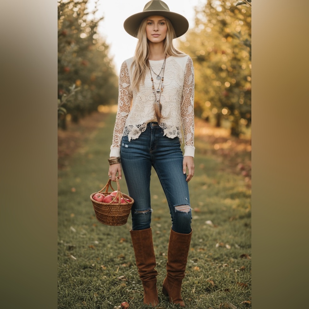 Free People crochet Cream Lace Top Size S-B4